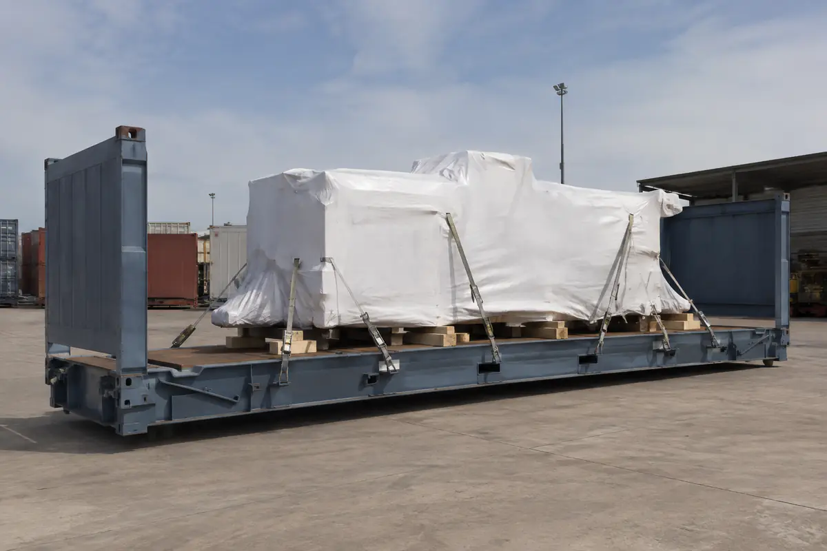Flat-rack membawa muatan industri berbalut